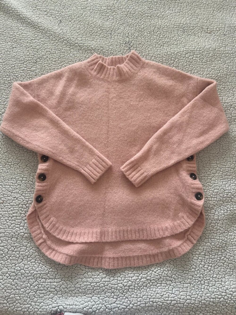 Boden -- light pink, mock neck sweater with button details on sides
